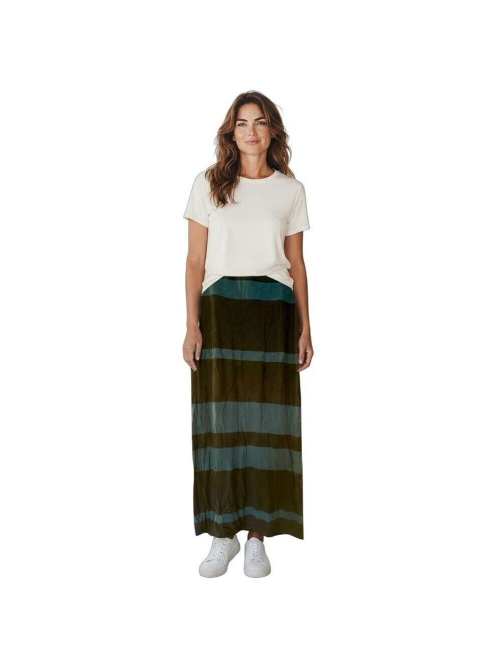 Anthropology Bordeaux Grey & Black Striped Maxi Pull On Skirt with Slit